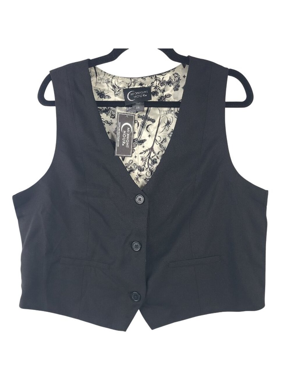 NEW Midnight Hour Sword of Mercy Vest Black Gothic Printed Lining Sz 2XL
